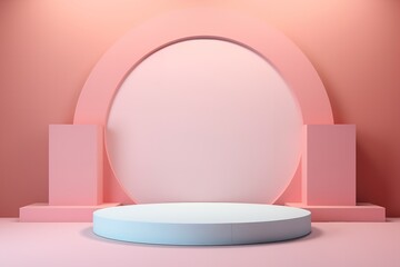 3d display product with geometric podium platform pedestal vaporwave pink funky scene