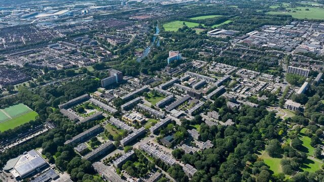 Aerial view of City of Utrecht, The Netherlands, with the Dom tower