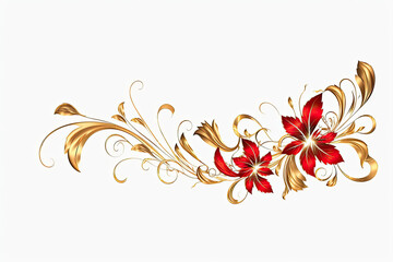 A Red and Gold Decorative border flowers, Generative AI