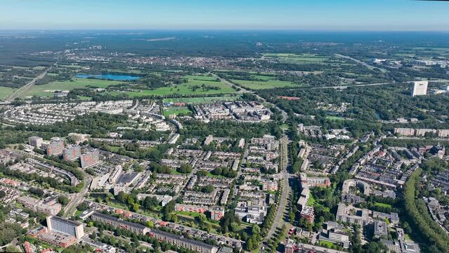 Aerial view of City of Utrecht, The Netherlands, with the Dom tower
