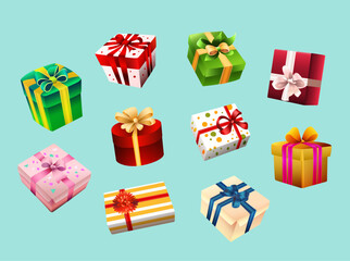 
Gift Boxes Set Vector Illustrations Cut Out Multiple Design