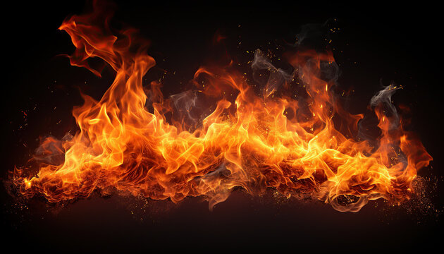 Primer plano de una hoguera ardiente. Ai generado.
Llamas y fuego aislados sobre fondo negro.