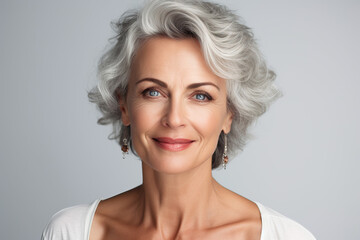 Close-Up Studio Beauty: Mature Woman on White/Grey Background
