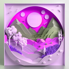 Beautiful origami style 3d landscape background. Modern nature a
