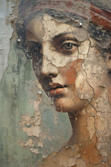 Painted portrait of young woman, fresco in style of Ancient Roman art - obrazy, fototapety, plakaty