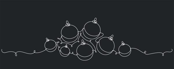 Christmas ball continues one single line hand drawing sketch. Vector stock illustration isolated on black background for design template winter holiday banner, card, invitation. Editable stroke. 