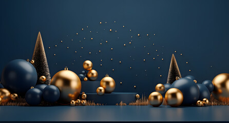 Naklejka premium hristmas 3d flat set background image png, in the style of light navy and dark gold, aerial view, minimalist still life, contemporary candy-coated, modern, simple