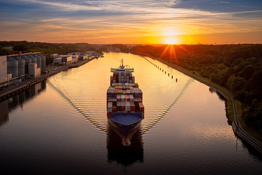 Nord  Ostsee Kanal Kiel Containerschiff