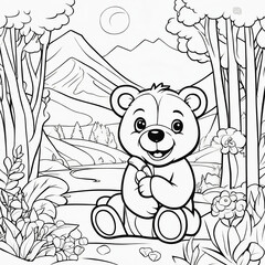 Kids' Coloring Extravaganza: Whimsical 3D Bear Cub Delights