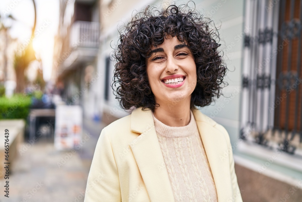 Sticker young middle east woman excutive smiling confident standing at street