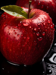 red apple with water drops