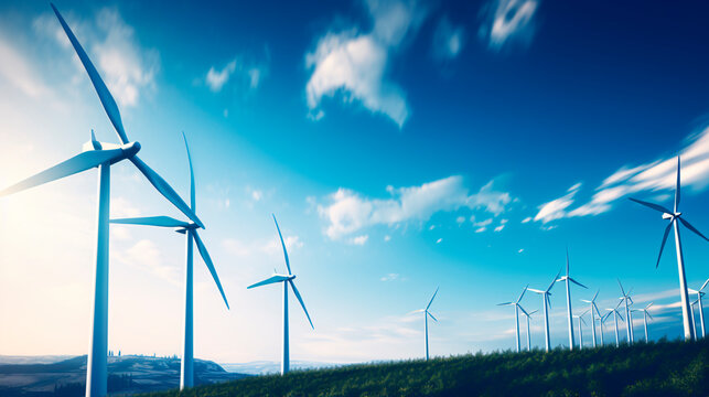 Concept of technology and sustainability with a photograph of cutting-edge wind turbines