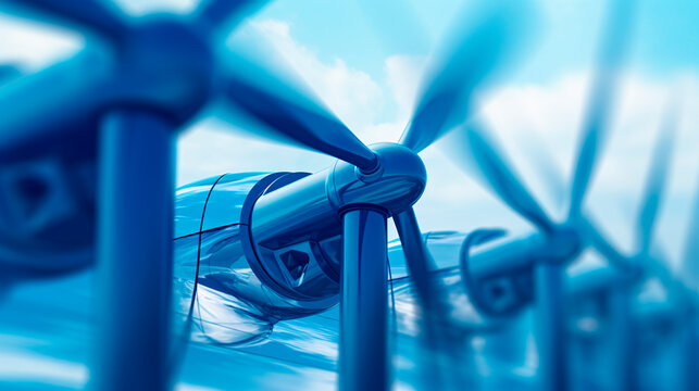 Concept of technology and sustainability with a photograph of cutting-edge wind turbines