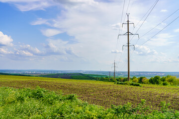 Electrical poles. Background with selective focus and copy space