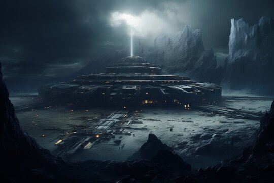 A hidden mining outpost nestled within a massive asteroid, where intrepid spacefarers seek refuge and exchange stories under a sky filled with drifting rocks