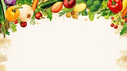 Watercolor illustration vegetables on a gray background with copy space for text, healthy eating concept, vegan day