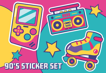 90's Retro Cartoon Sticker Set - obrazy, fototapety, plakaty