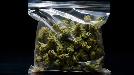 Cannabis-Knospe in Verschlussbeutel - obrazy, fototapety, plakaty