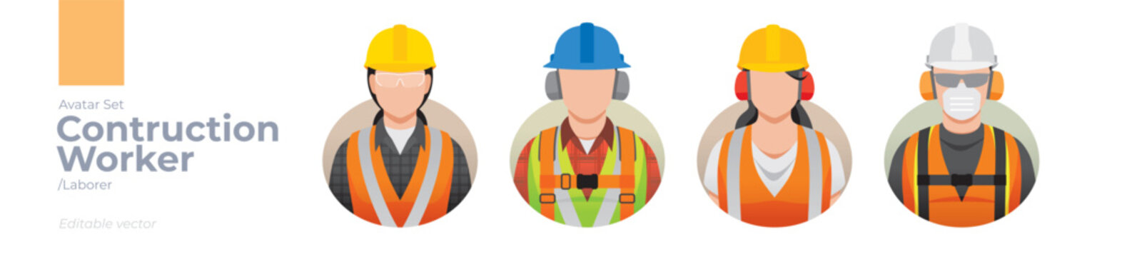 Construction worker picture avatar icons. Illustration of men and women wearing worker apron outfit
