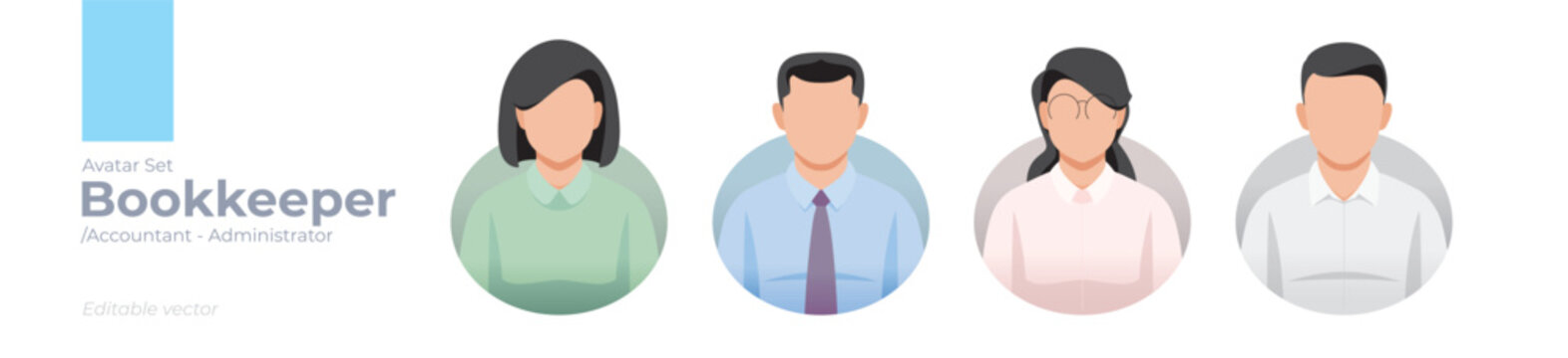 Bookkeeper picture avatar icons. Illustration of men and women wearing shirt