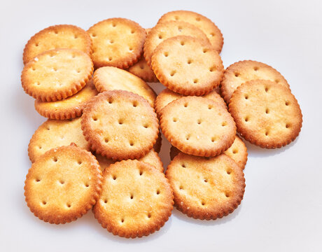  Delicious group of salty biscuits over isolated white background