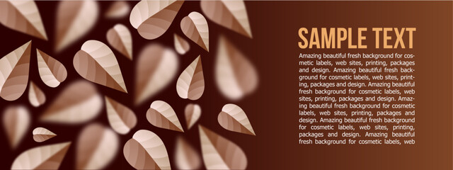 Abstract Botanical Brown Background with Gradient and Stylised Leaves. Defocused Bright Colorful Vector Background.
