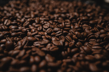 Close up of single origin coffee beans background