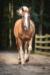 Running horse with a streamed mane