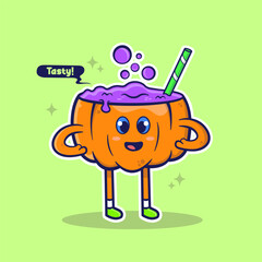 Illustration of pumpkin mug with halloween smoothie, cartoon vector