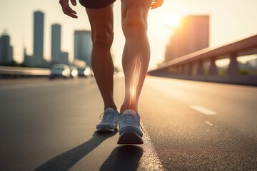 young man with knee pain on the road