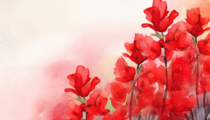 red freesia flowers watercolor background