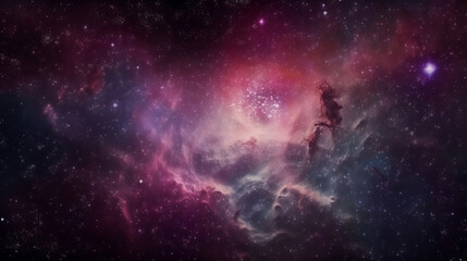 Fototapeta na wymiar Galaxy with colorful nebula, shiny stars and heavy clouds. AI generated Image. 
