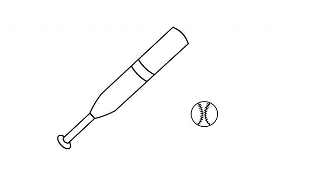 animated black and white sketch of a baseball bat and ball moving