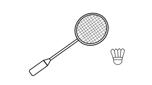 black and white animated sketch of a moving badminton racket and shuttlecock
