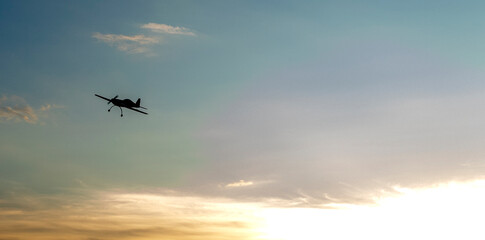 Fototapeta na wymiar airplane model on the runway at sunset