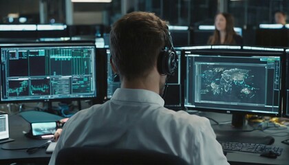 Online technology in action - IT technician, network programming, internet information protection, cyber security management