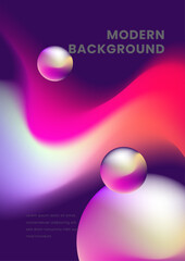 Poster collection with abstract colorful gradient sphere. Glowing vibrant liquid gradient shape on dark background. Design template for flyer, social media, banner, placard. Vector illustration