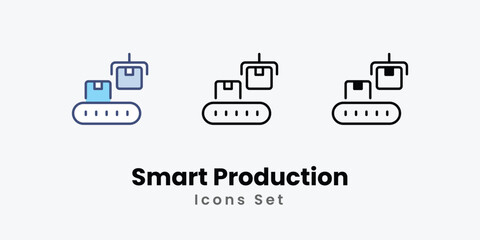 Smart Production Icons set stock illustration.