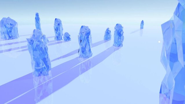 3d rendered animation of ice like pillars gliding across smooth plain