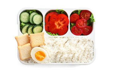Lunchbox with delicious food isolated on white background
