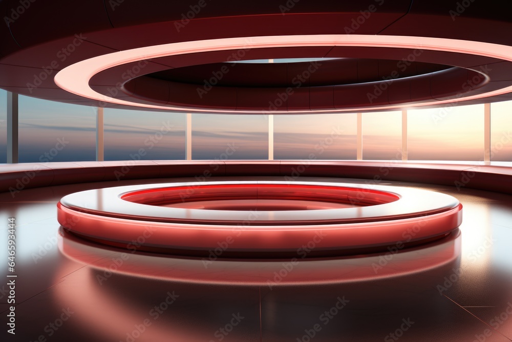 Aufkleber an empty room with a red light in the middle. fictional image.