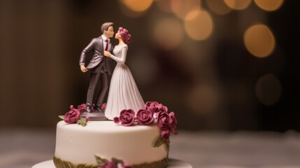 Fototapeta na wymiar Bride and groom wedding cake toppers.