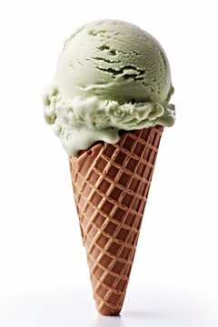A scoop of ice cream in a waffle cone. Fictional image.