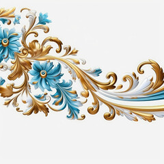 Azure gold luxury decorative Filigree Elaborate on white Background, AI Generated