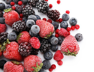 Frozen berries on white background