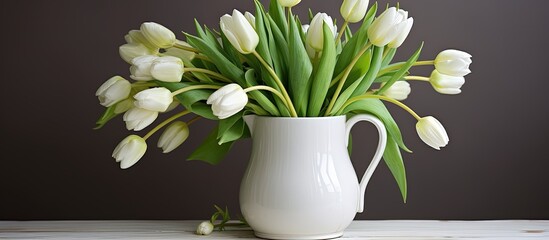 White tulips in a pitcher for spring
