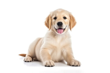a puppy Golden Retriever dog isolated on white background. 