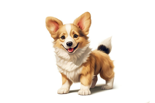 a long hair Puppy Corgi Pembroke standing isolated on white background. 