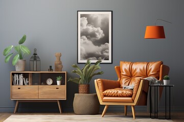 Creative cozy living room design, bright wall mockup