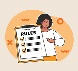 Black woman carrying a board of rules